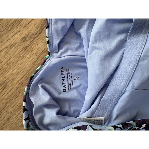 ATHLETA Women's XL Seychelles One Piece Swimsuit Floral Blue Green V Neck NWOT - Picture 2 of 7